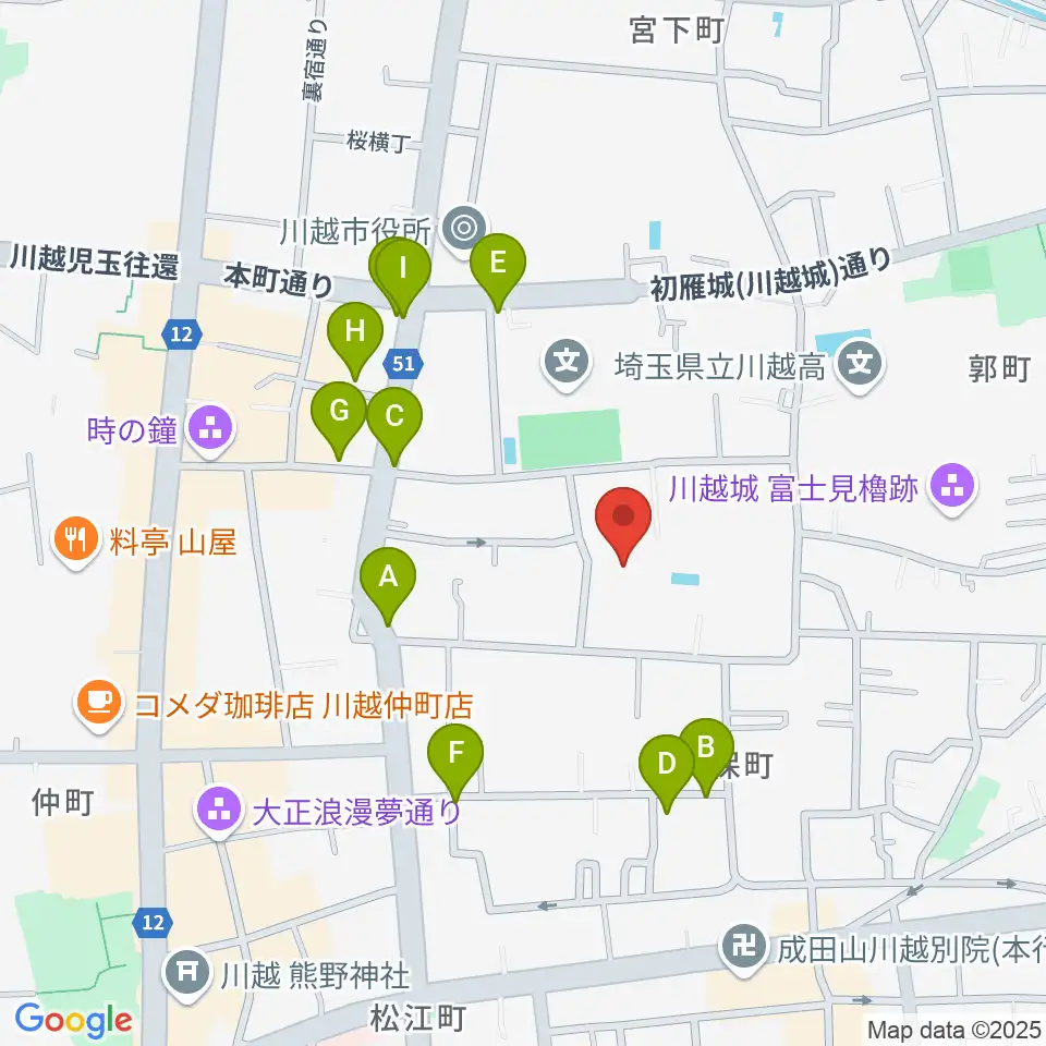 川越市やまぶき会館周辺のファミレス・ファーストフード一覧地図
