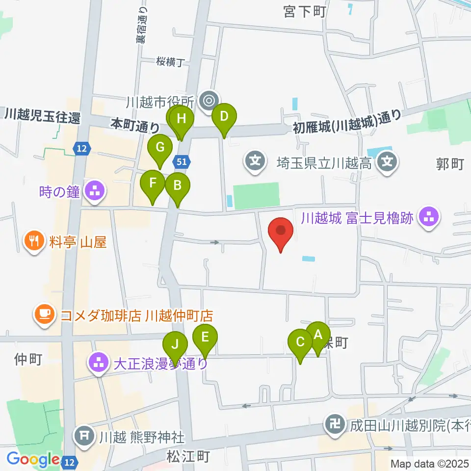 川越市やまぶき会館周辺のファミレス・ファーストフード一覧地図