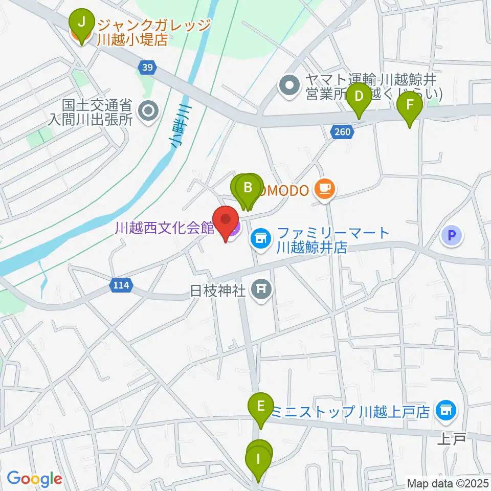 川越西文化会館 メルト周辺のファミレス・ファーストフード一覧地図