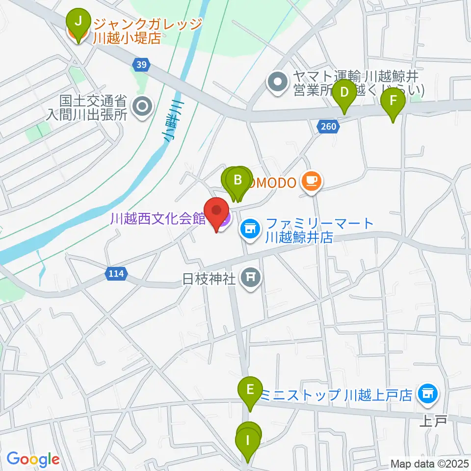 川越西文化会館 メルト周辺のファミレス・ファーストフード一覧地図