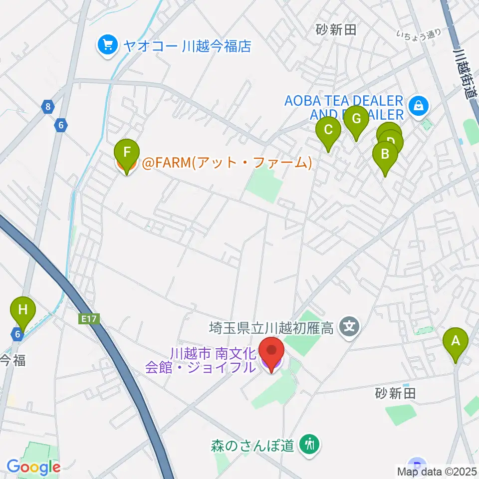 川越南文化会館 ジョイフル周辺のファミレス・ファーストフード一覧地図