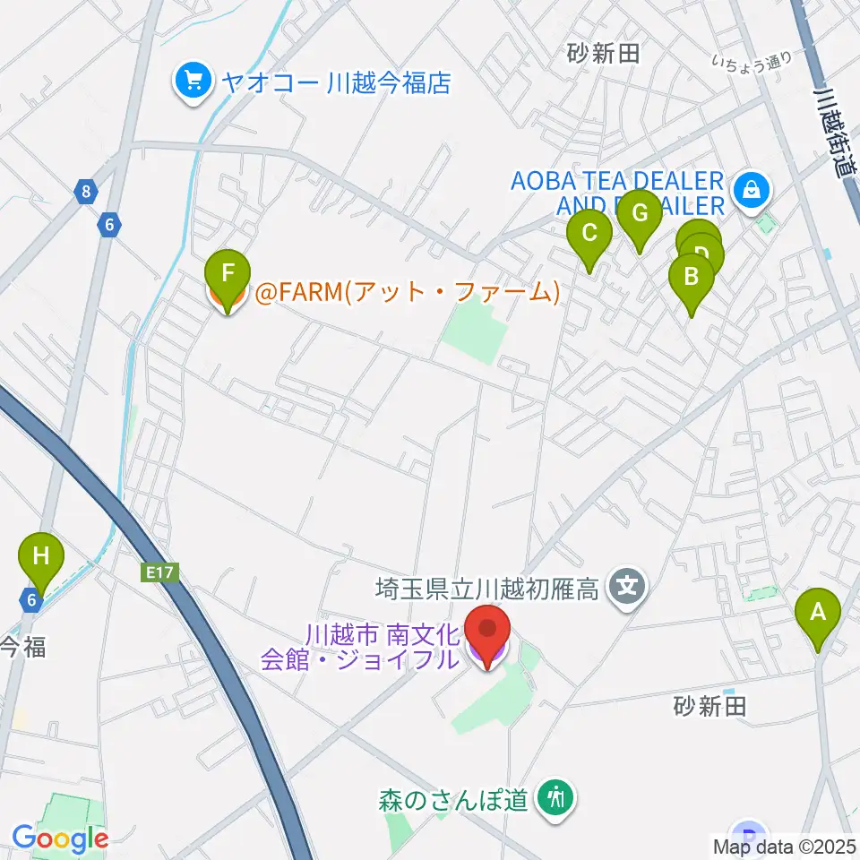 川越南文化会館 ジョイフル周辺のファミレス・ファーストフード一覧地図