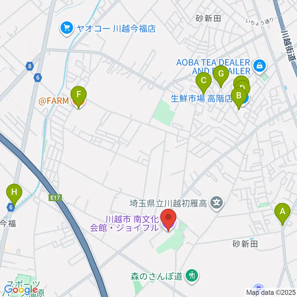 川越南文化会館 ジョイフル周辺のファミレス・ファーストフード一覧地図