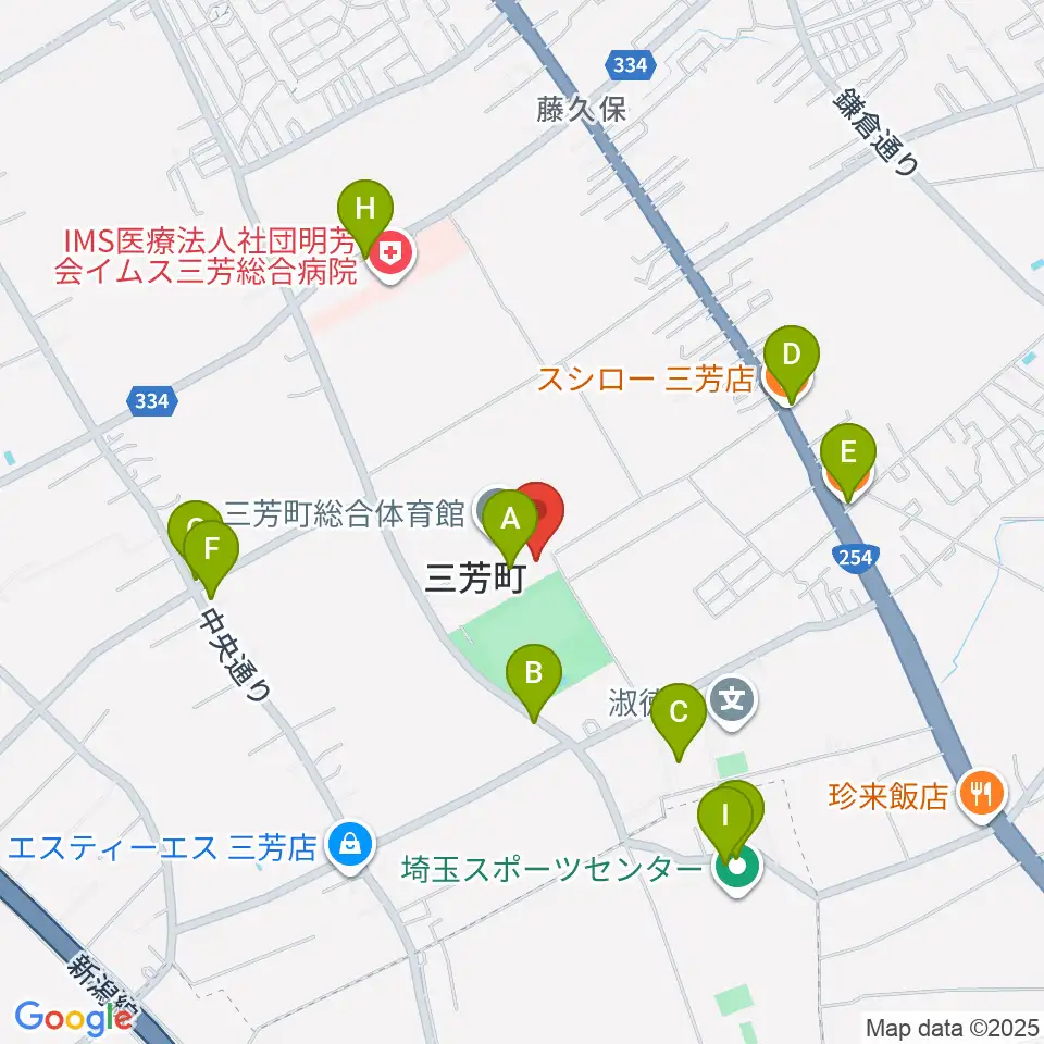 コピスみよし 三芳町文化会館周辺のファミレス・ファーストフード一覧地図