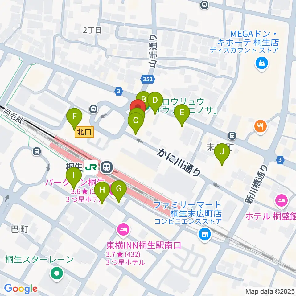 桐生VAROCK周辺のファミレス・ファーストフード一覧地図