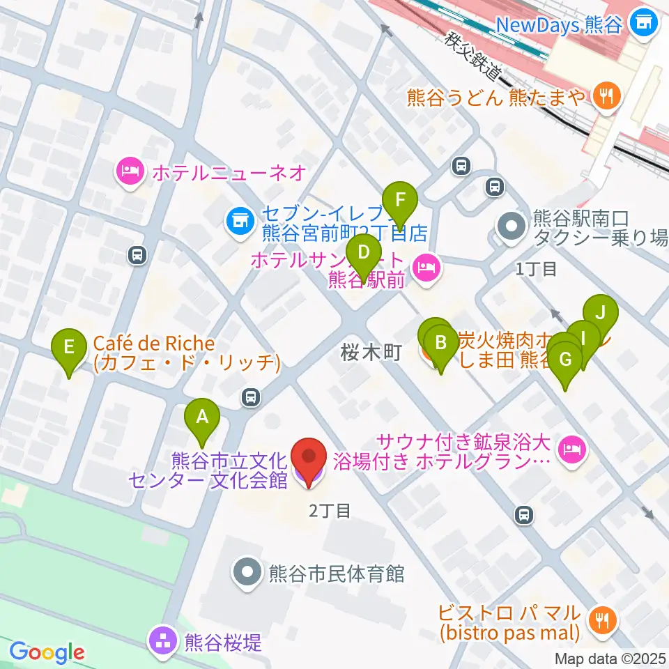 熊谷市立文化センター文化会館周辺のファミレス・ファーストフード一覧地図