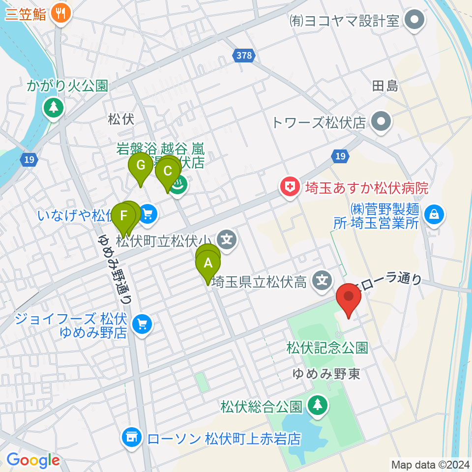 田園ホール・エローラ周辺のファミレス・ファーストフード一覧地図