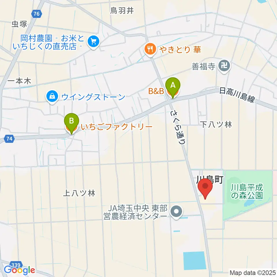 川島町民会館周辺のファミレス・ファーストフード一覧地図