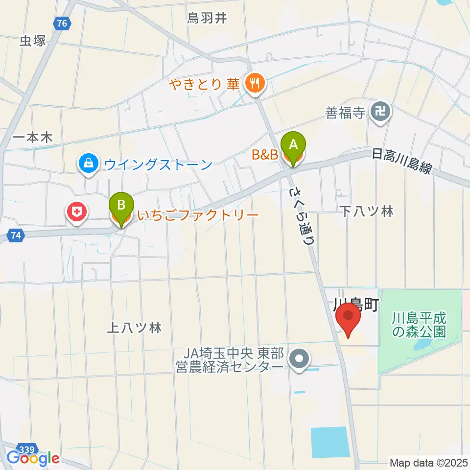 川島町民会館周辺のファミレス・ファーストフード一覧地図