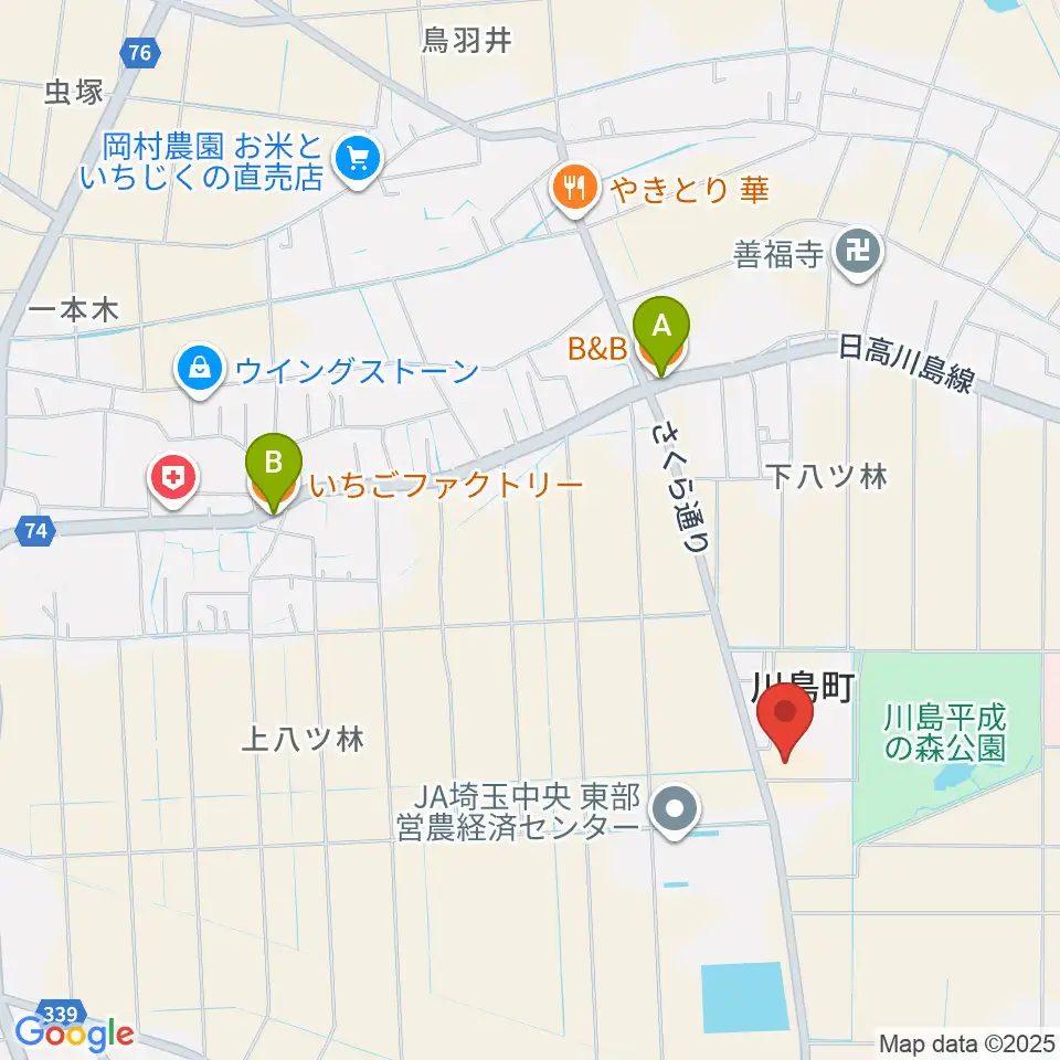 川島町民会館周辺のファミレス・ファーストフード一覧地図