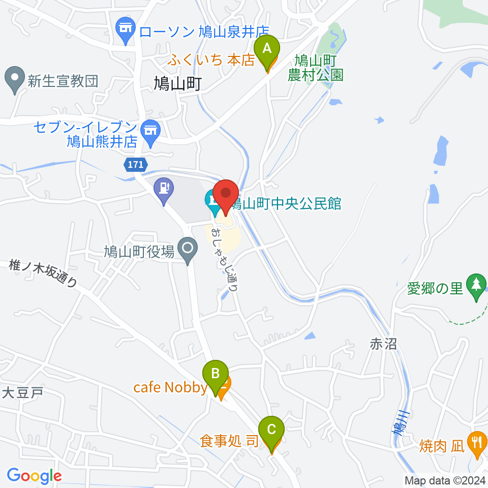 鳩山町文化会館周辺のファミレス・ファーストフード一覧地図