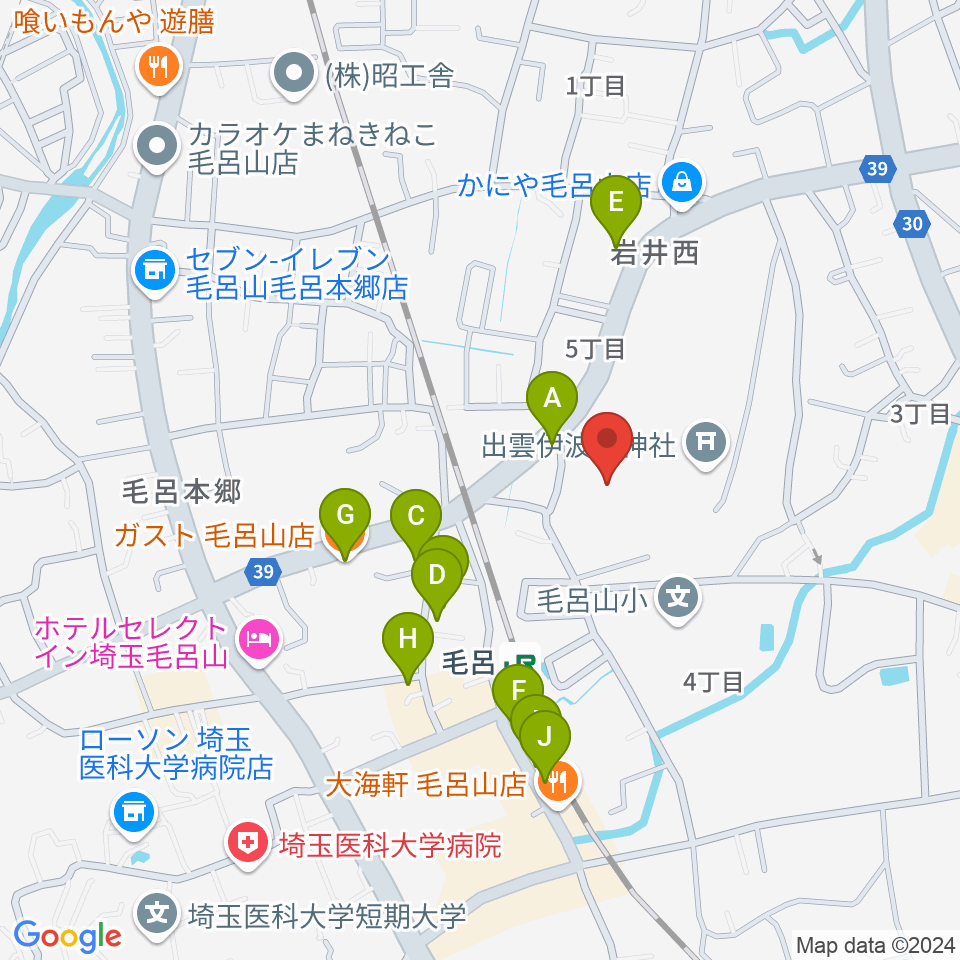 ウィズもろやま（毛呂山町福祉会館）周辺のファミレス・ファーストフード一覧地図