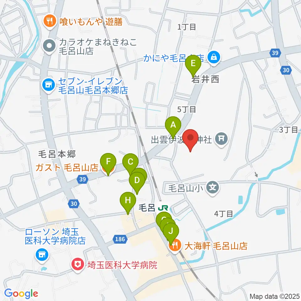 ウィズもろやま（毛呂山町福祉会館）周辺のファミレス・ファーストフード一覧地図