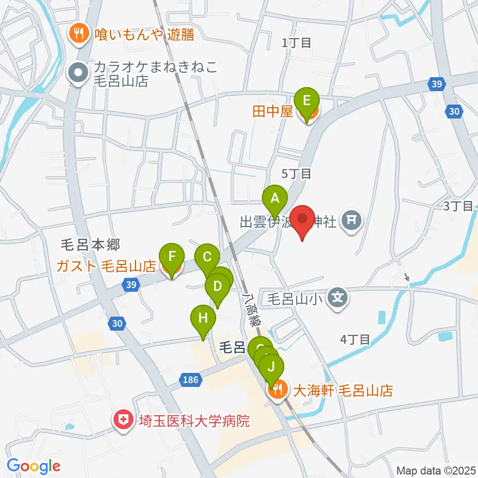 ウィズもろやま（毛呂山町福祉会館）周辺のファミレス・ファーストフード一覧地図