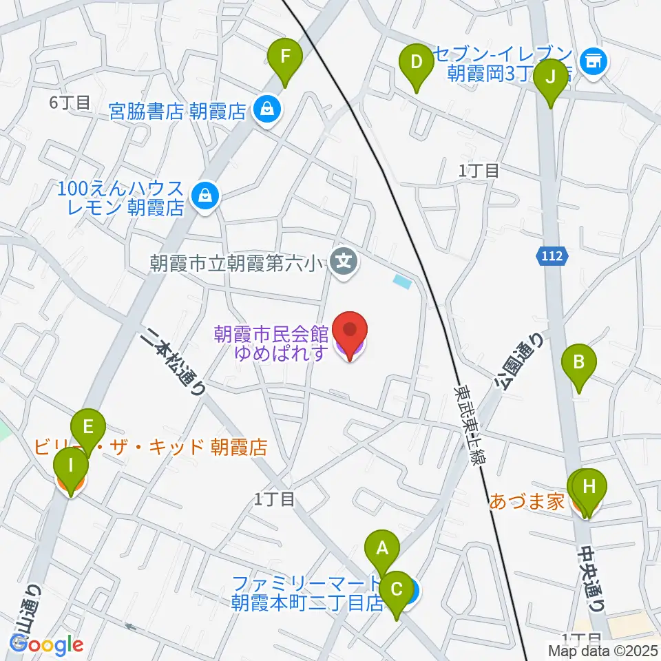 朝霞市民会館 ゆめぱれす周辺のファミレス・ファーストフード一覧地図