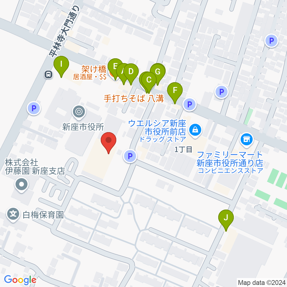 新座市民会館周辺のファミレス・ファーストフード一覧地図