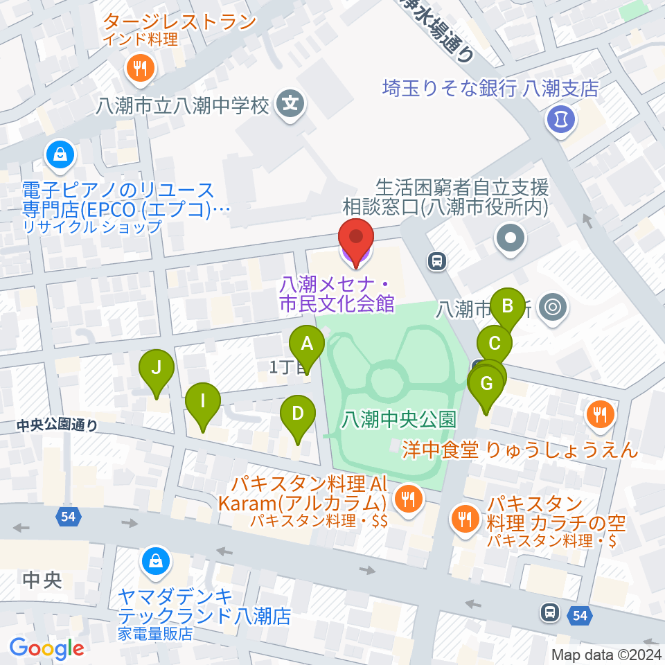 八潮メセナ周辺のファミレス・ファーストフード一覧地図