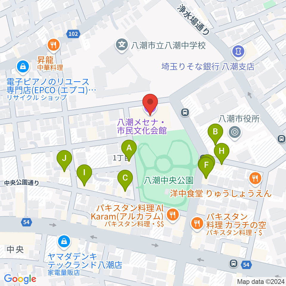 八潮メセナ周辺のファミレス・ファーストフード一覧地図