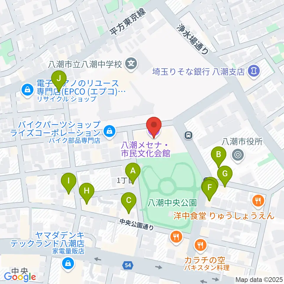 八潮メセナ周辺のファミレス・ファーストフード一覧地図