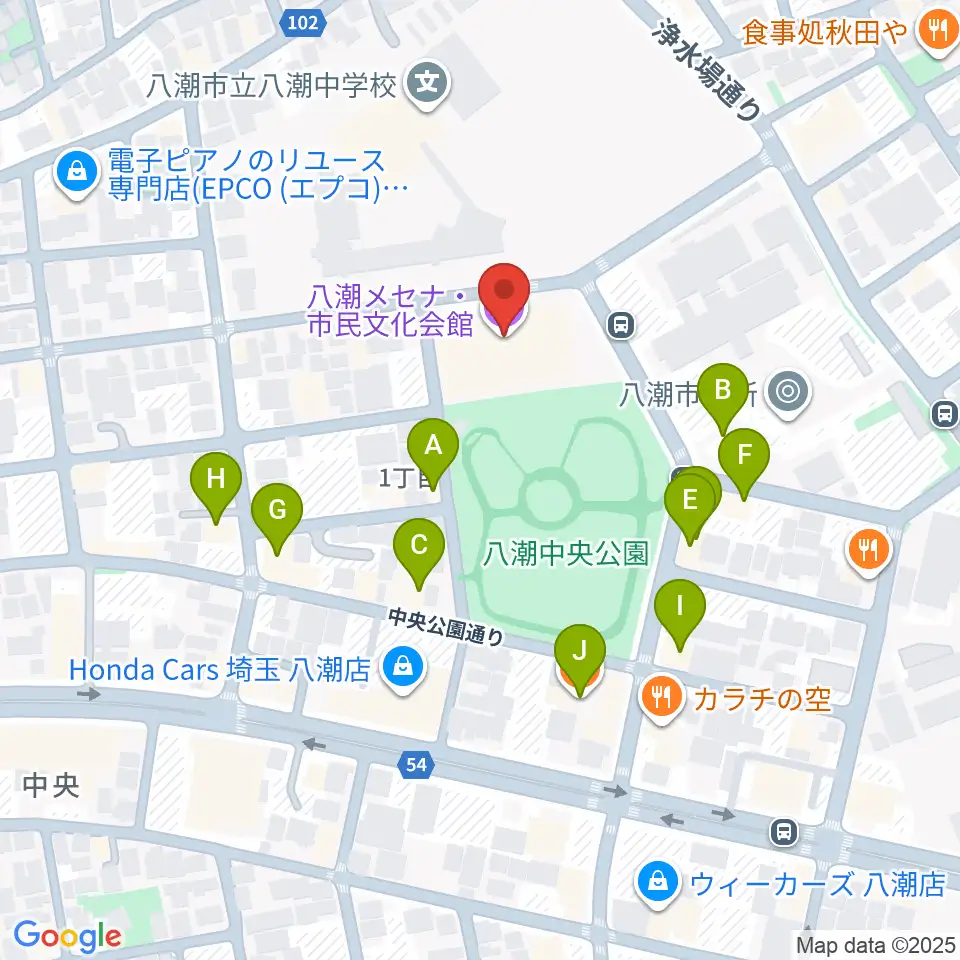 八潮メセナ周辺のファミレス・ファーストフード一覧地図