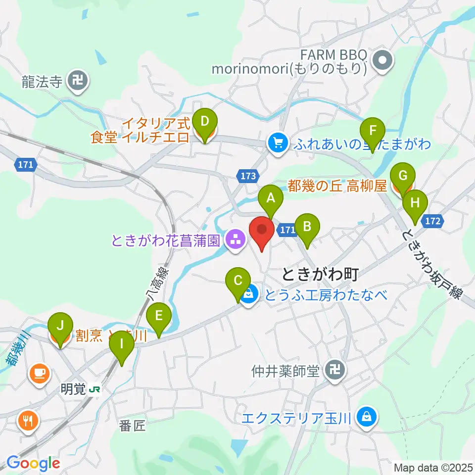 ときがわ町文化センター アスピアたまがわ周辺のファミレス・ファーストフード一覧地図