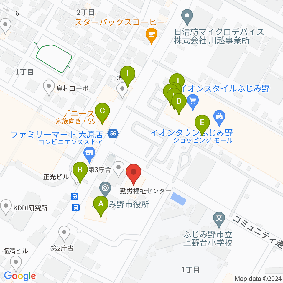 ふじみ野ステラ・イースト周辺のファミレス・ファーストフード一覧地図