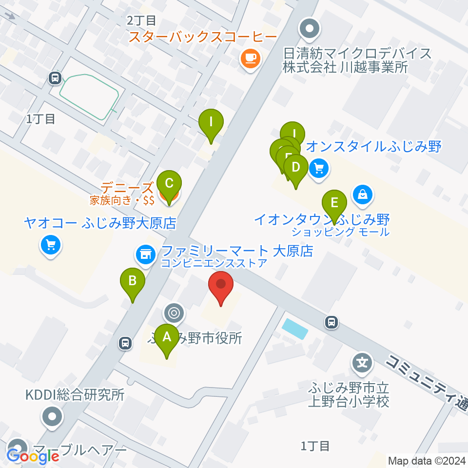 ふじみ野ステラ・イースト周辺のファミレス・ファーストフード一覧地図