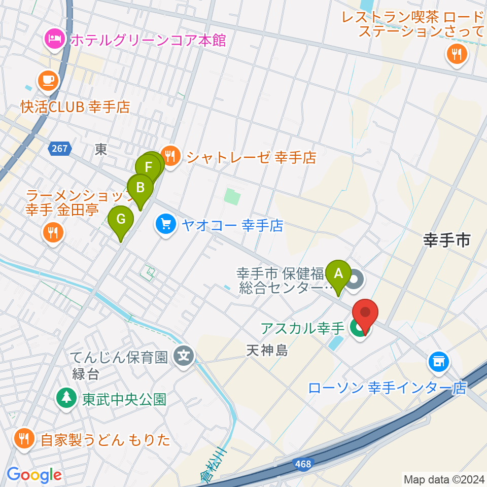 アスカル幸手周辺のファミレス・ファーストフード一覧地図