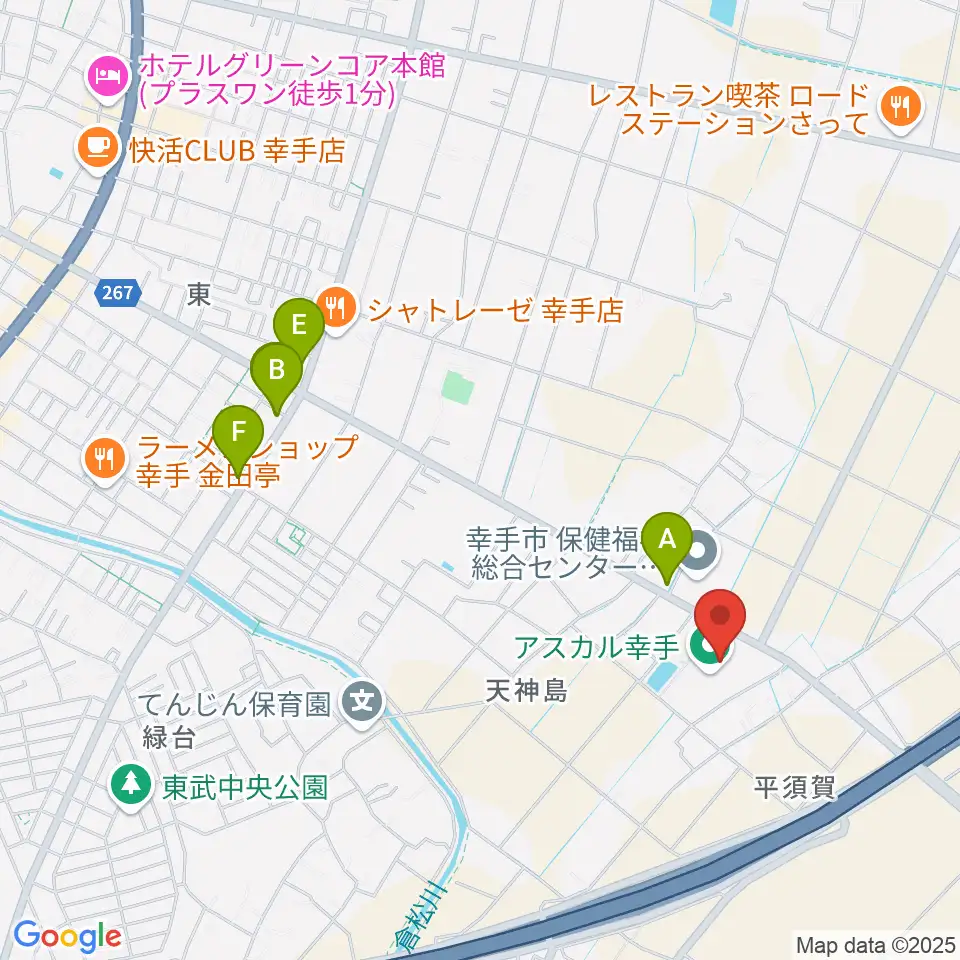 アスカル幸手周辺のファミレス・ファーストフード一覧地図