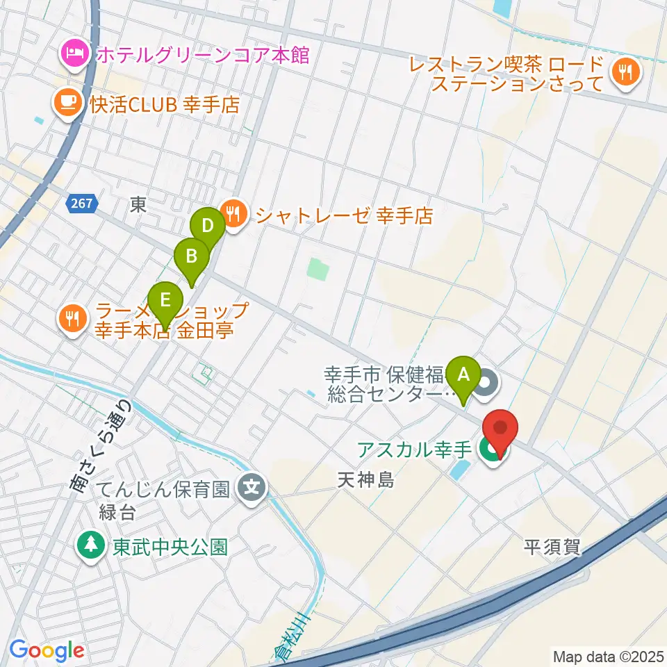 アスカル幸手周辺のファミレス・ファーストフード一覧地図
