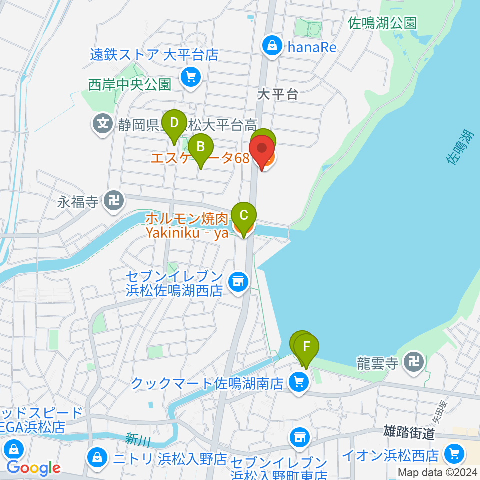 エスケリータ68周辺のファミレス・ファーストフード一覧地図