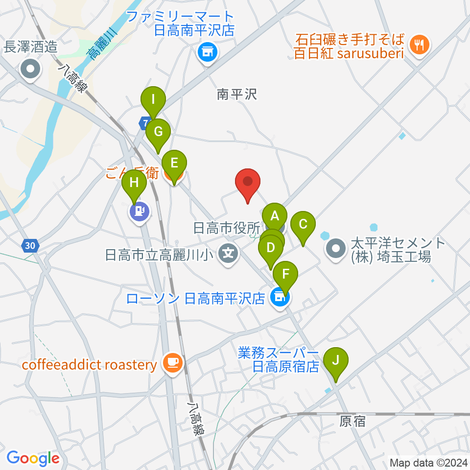 日高市文化体育館 ひだかアリーナ周辺のファミレス・ファーストフード一覧地図