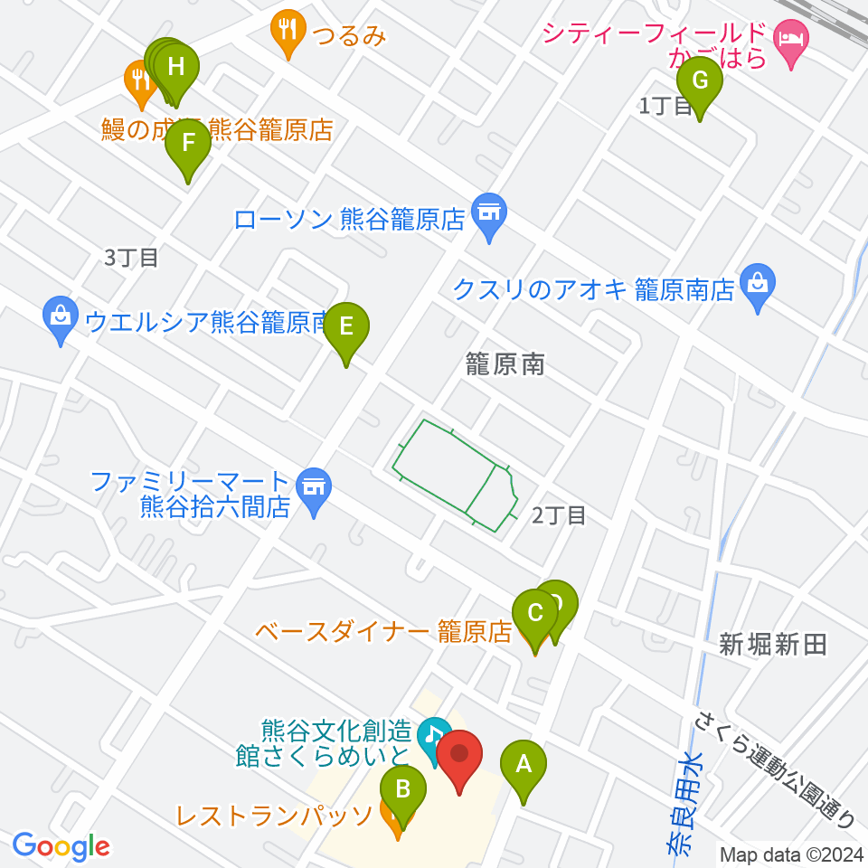 熊谷文化創造館 さくらめいと周辺のファミレス・ファーストフード一覧地図