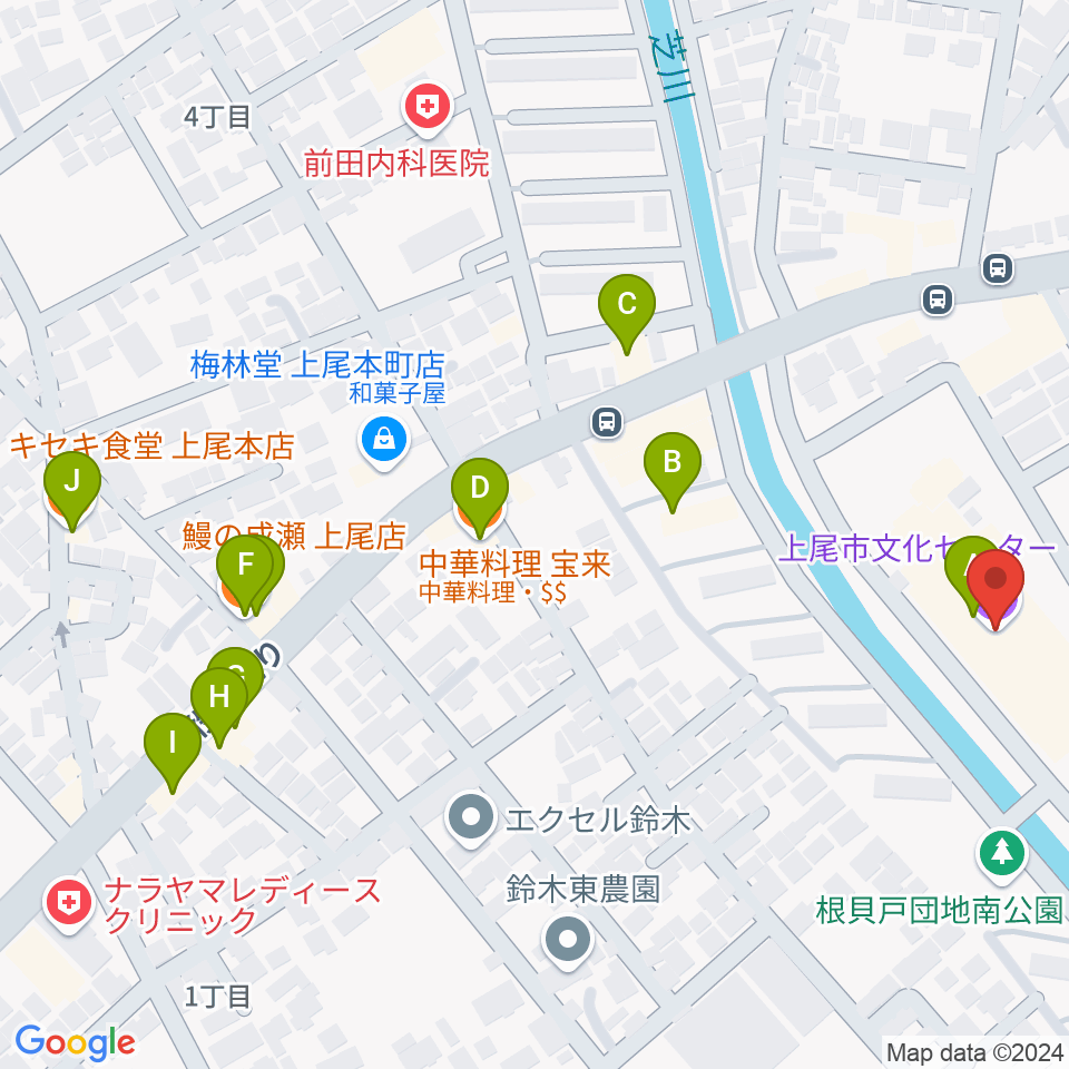 あげお富士住建ホール周辺のファミレス・ファーストフード一覧地図