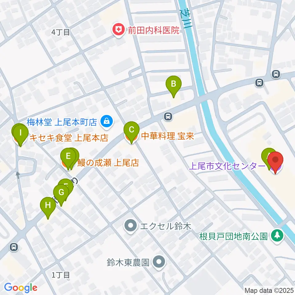 あげお富士住建ホール周辺のファミレス・ファーストフード一覧地図