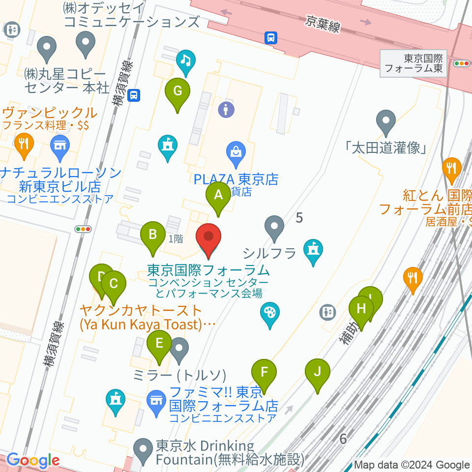 東京国際フォーラム周辺のファミレス・ファーストフード一覧地図