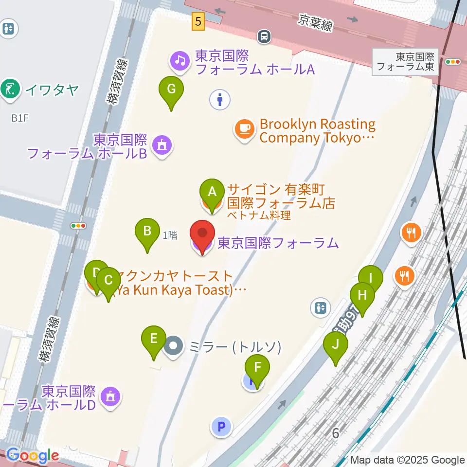 東京国際フォーラム周辺のファミレス・ファーストフード一覧地図