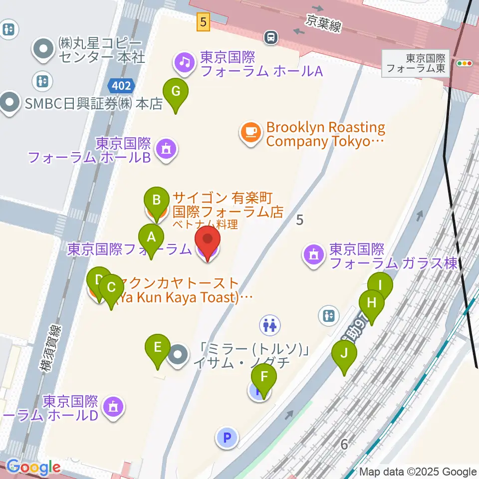 東京国際フォーラム周辺のファミレス・ファーストフード一覧地図