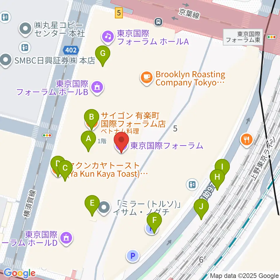 東京国際フォーラム周辺のファミレス・ファーストフード一覧地図