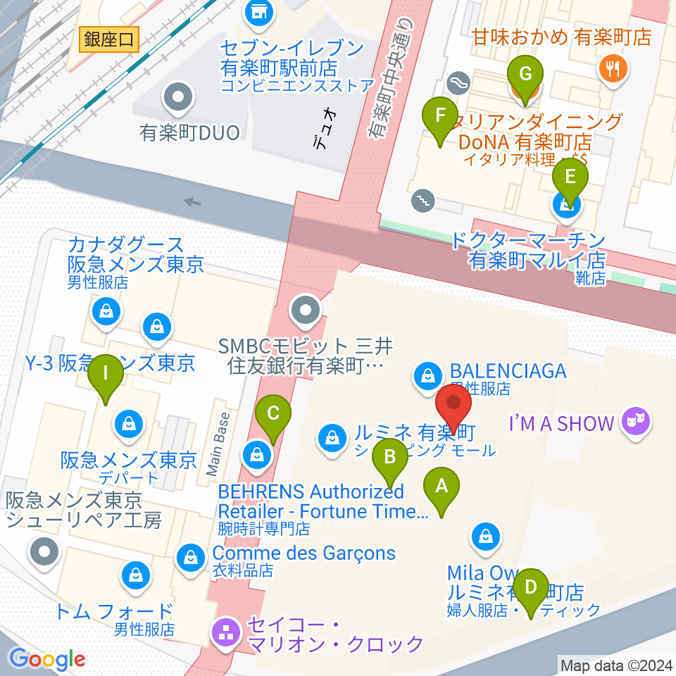 有楽町朝日ホール周辺のファミレス・ファーストフード一覧地図