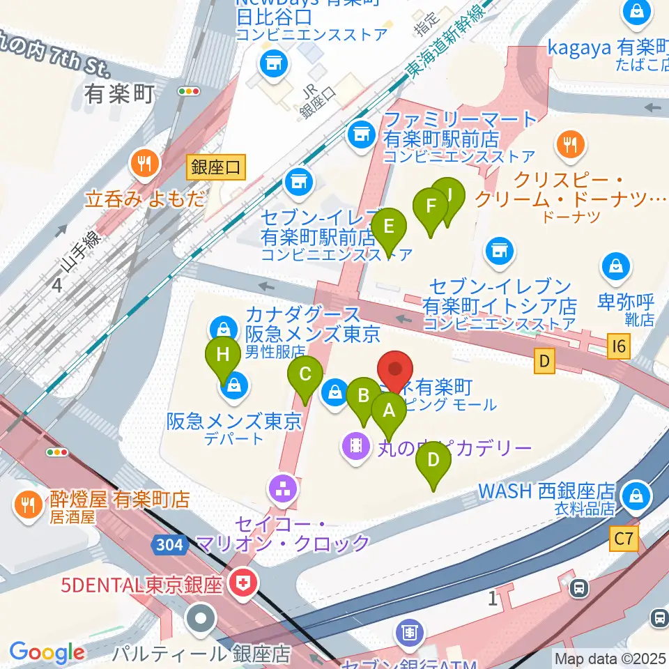 有楽町朝日ホール周辺のファミレス・ファーストフード一覧地図