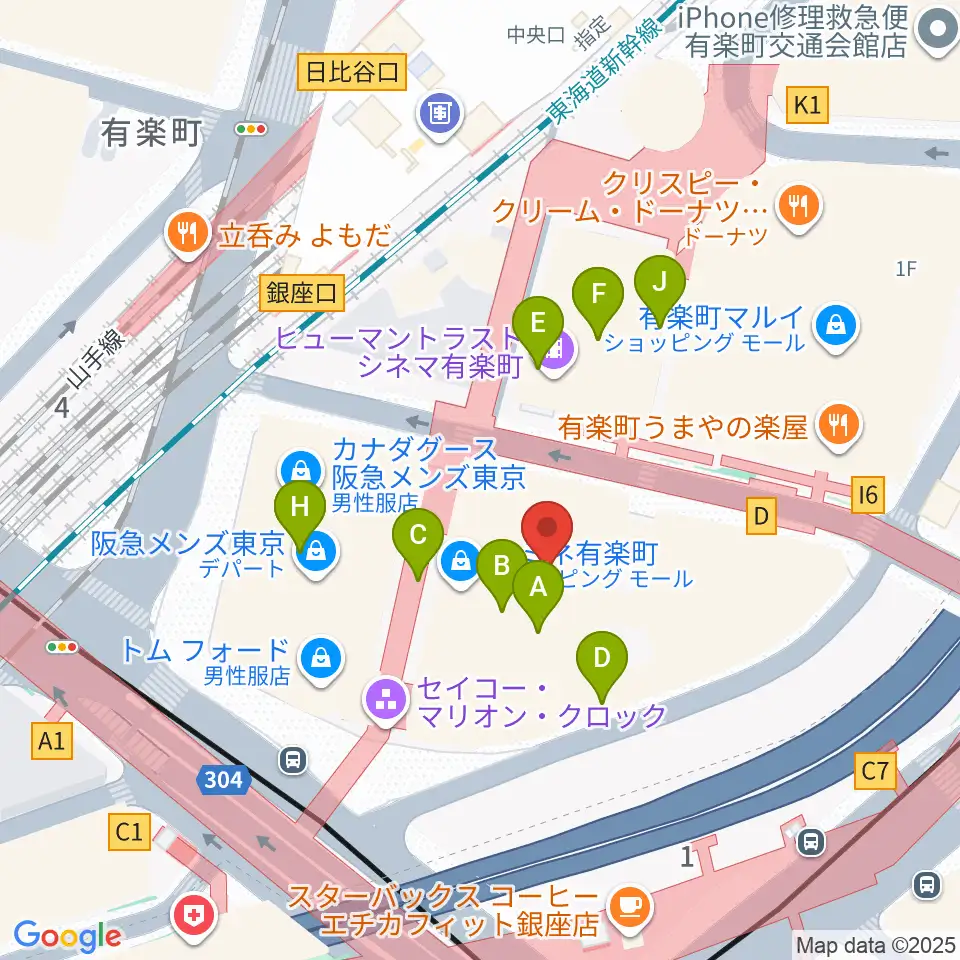 有楽町朝日ホール周辺のファミレス・ファーストフード一覧地図