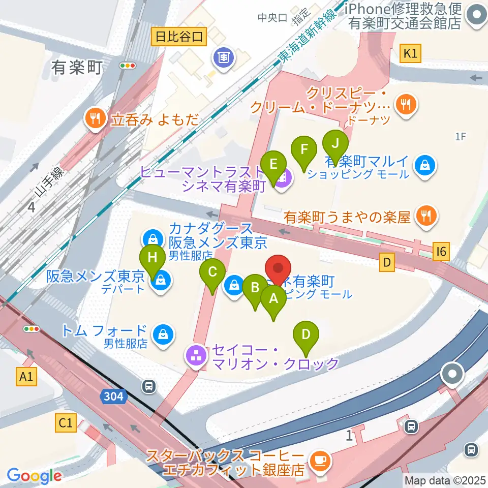 有楽町朝日ホール周辺のファミレス・ファーストフード一覧地図