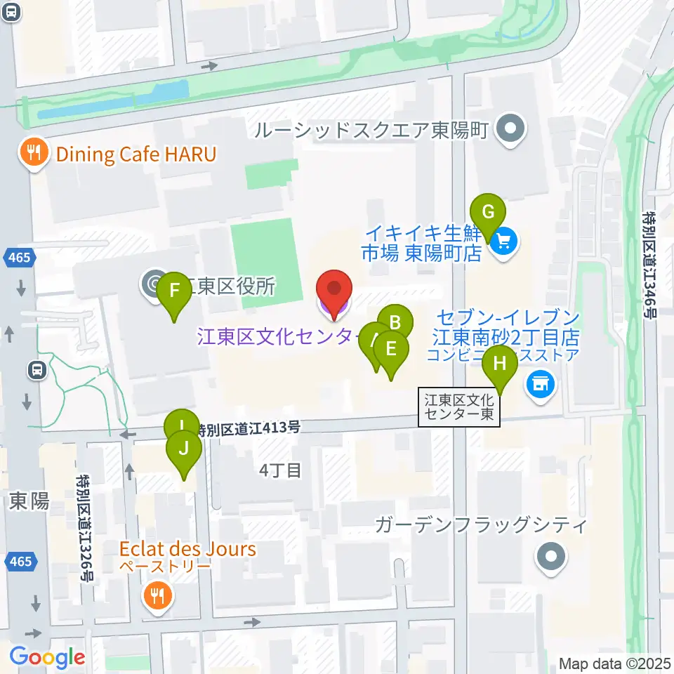 江東区文化センター周辺のファミレス・ファーストフード一覧地図