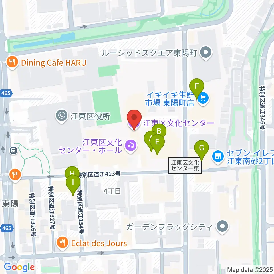 江東区文化センター周辺のファミレス・ファーストフード一覧地図