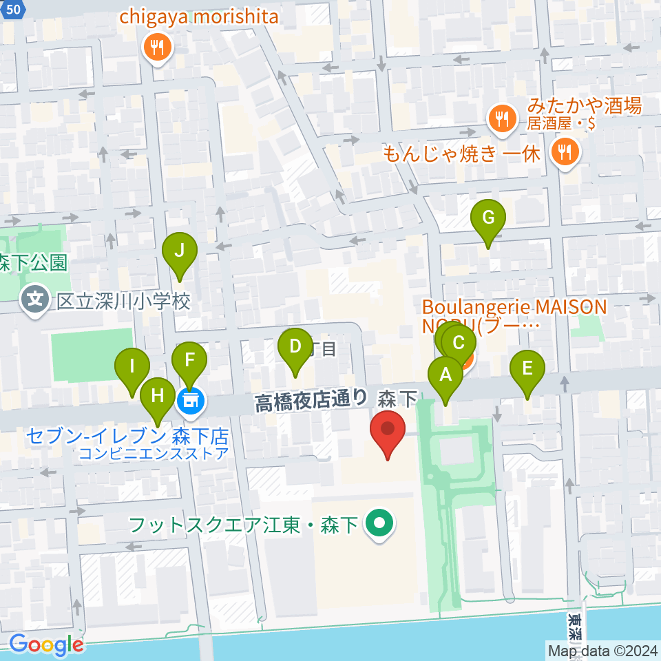 森下文化センター周辺のファミレス・ファーストフード一覧地図