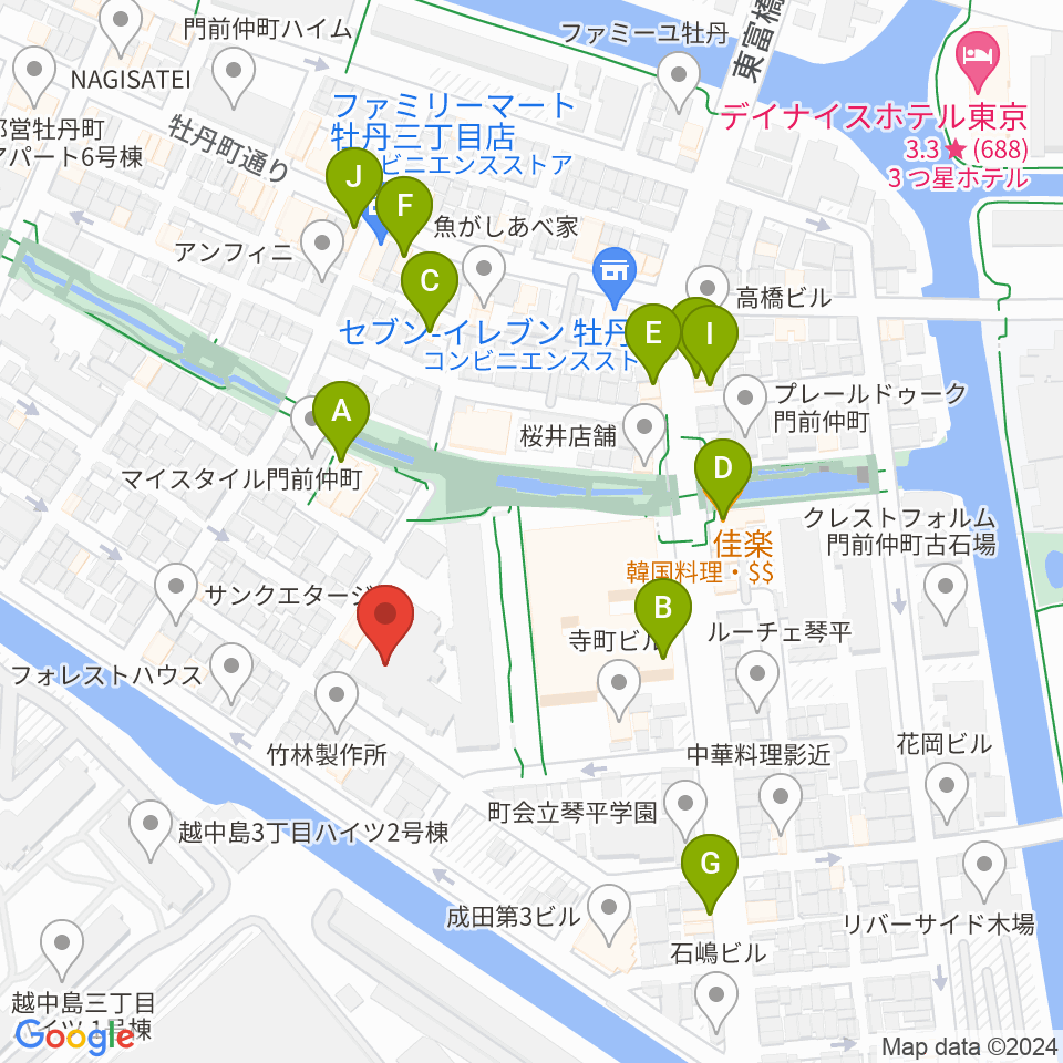 古石場文化センター周辺のファミレス・ファーストフード一覧地図