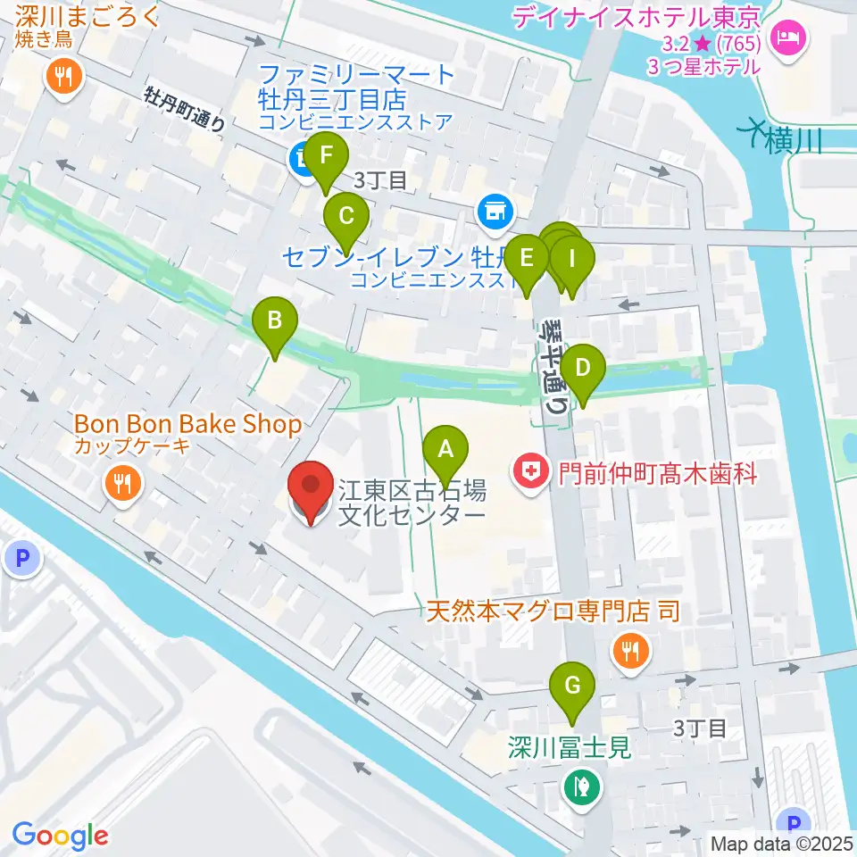 古石場文化センター周辺のファミレス・ファーストフード一覧地図