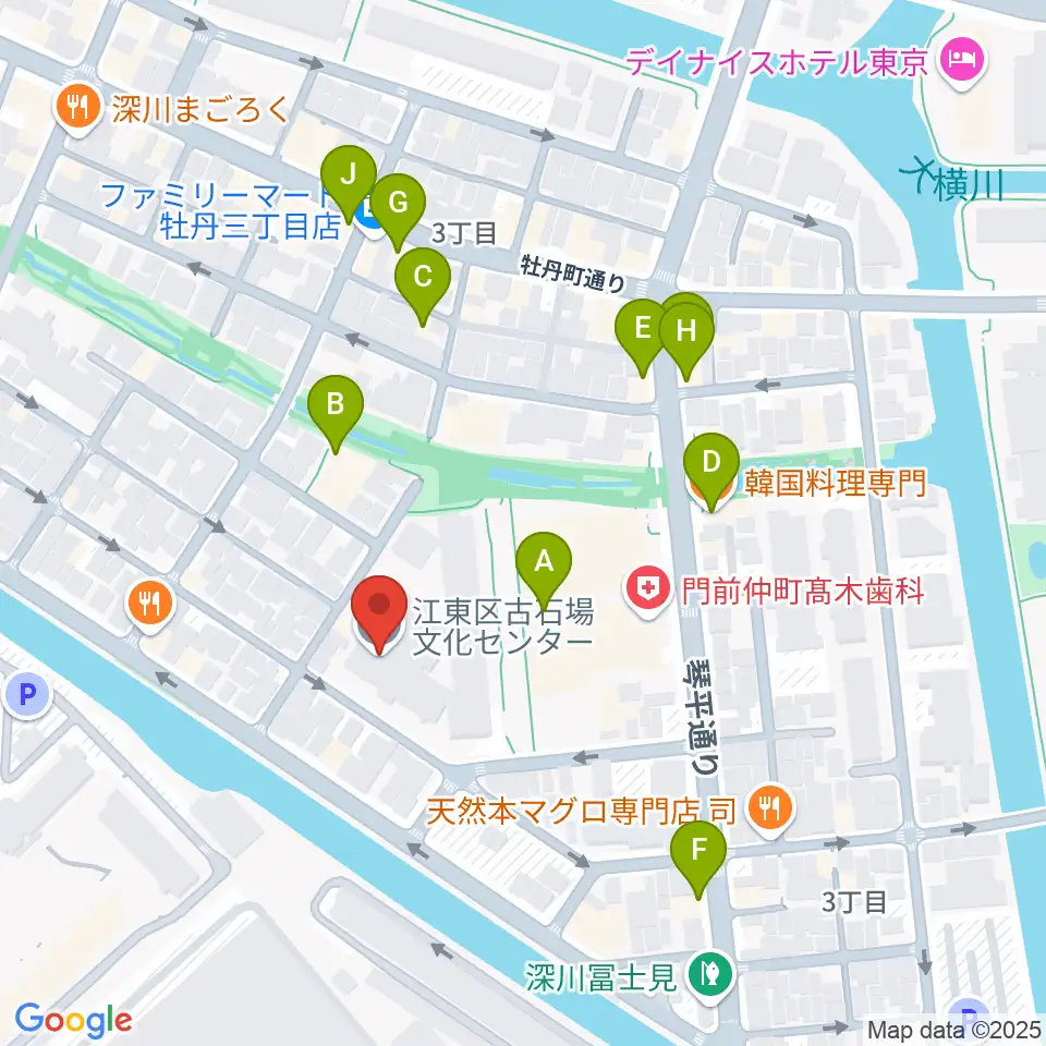 古石場文化センター周辺のファミレス・ファーストフード一覧地図