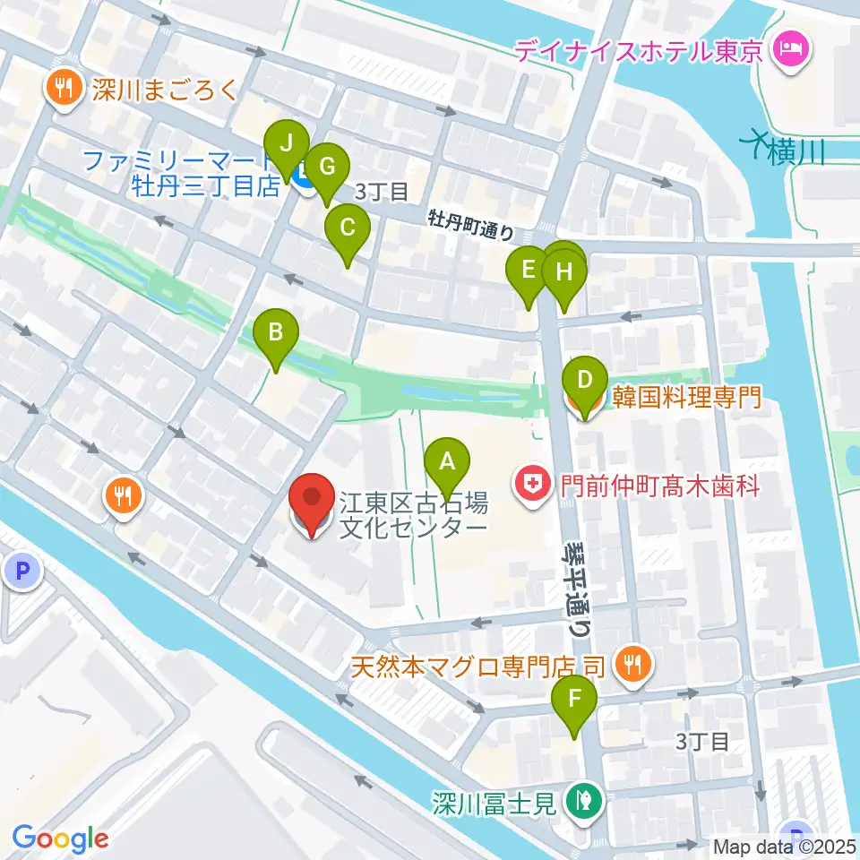 古石場文化センター周辺のファミレス・ファーストフード一覧地図